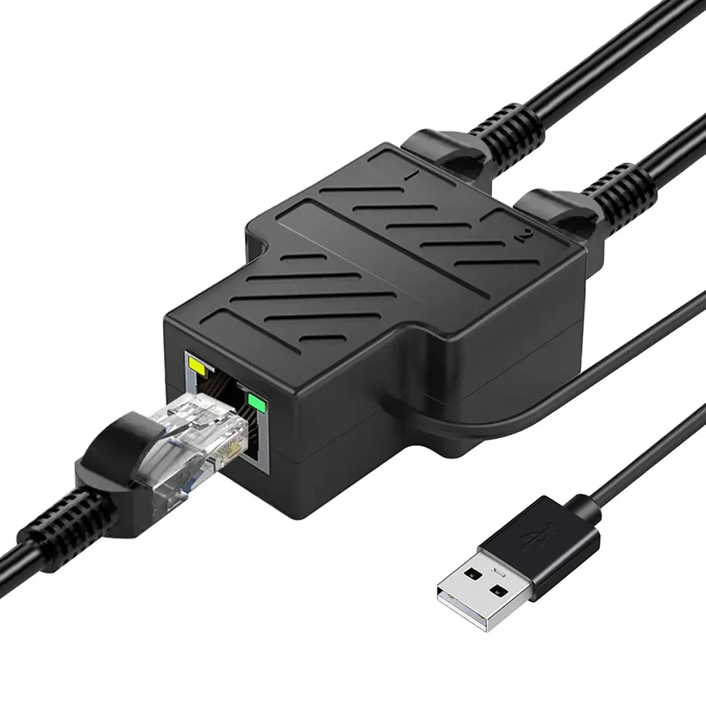 Divisor Ethernet de 100Mbps, adaptador Dual de Internet de 1 a 2 puertos RJ45 con Cable de alimentación USB, compatible con 2 dispositivos, red simultánea