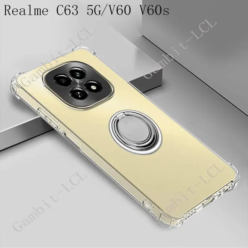 Soporte de anillo trasero para teléfono, funda de silicona suave, TPU, Original, a prueba de golpes, para Realme, C63, 5G, V60s, V60, RealmeV60, RMX3950