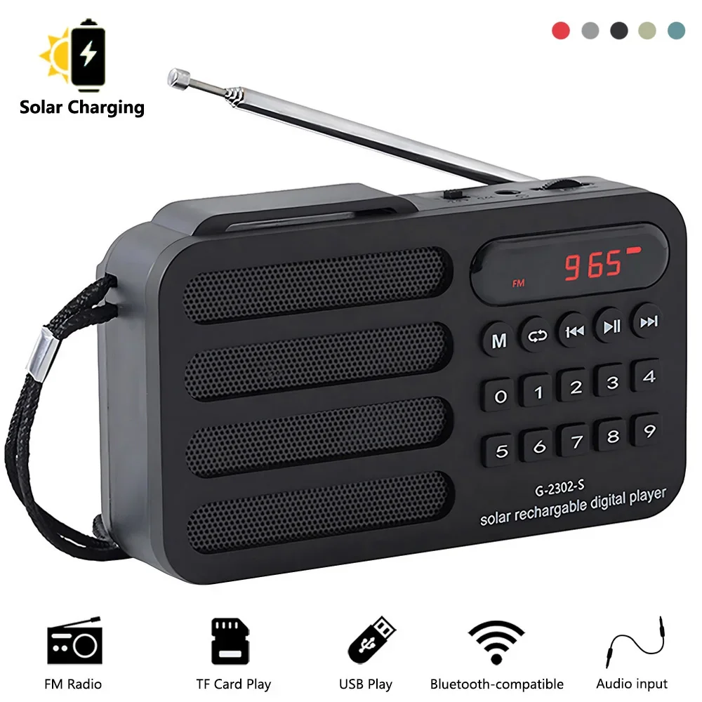 Radio portátil FM MP3 USB Bluetooth altavoz inalámbrico soporte carga Solar tarjeta TF reproductor de música de disco U con receptor de Radio FM - imagen 3