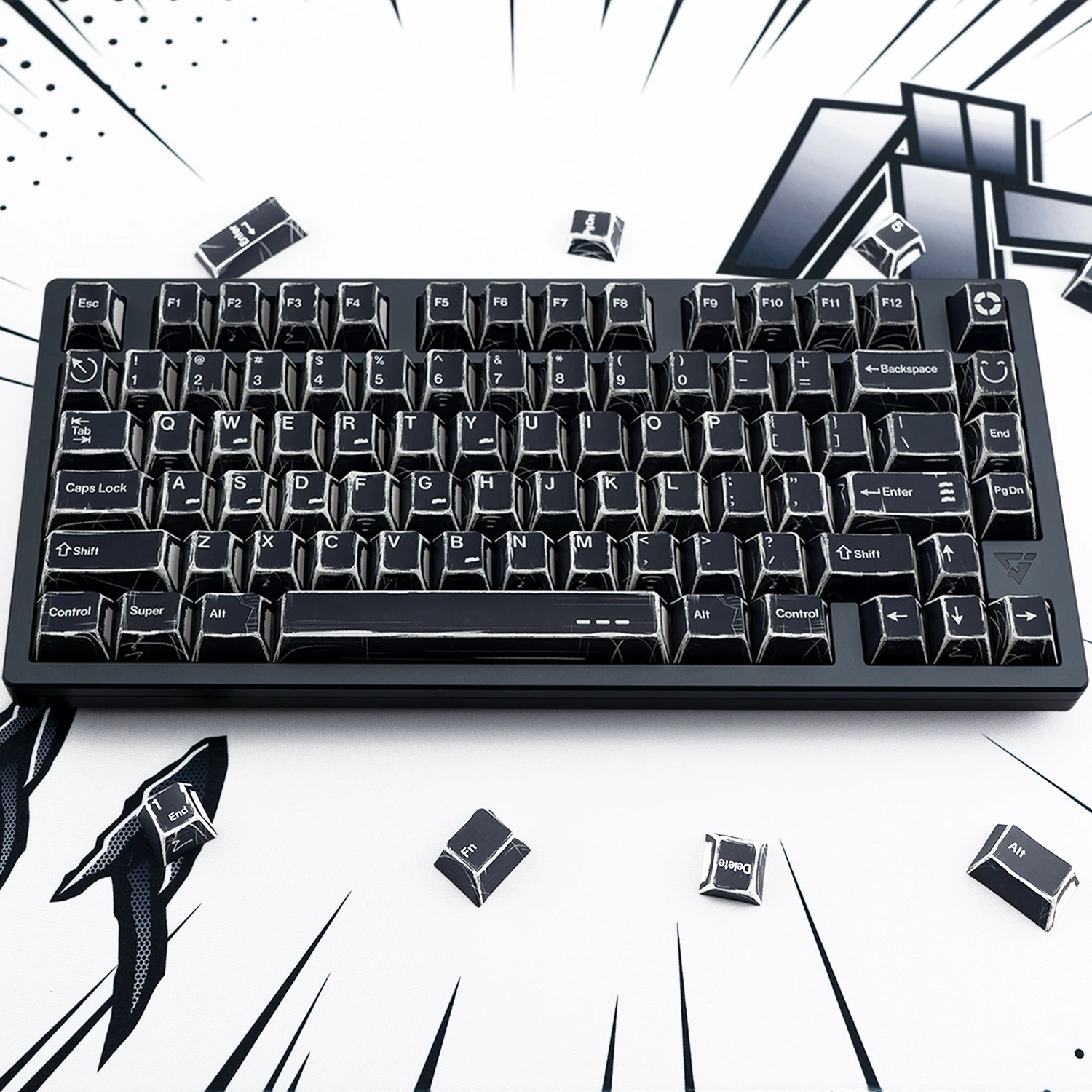 Teclas negras de estilo cómico, perfil de cereza, sublimación térmica PBT, teclas personalizadas para teclado mecánico Wooting, 136 teclas - imagen 5