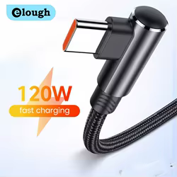 eloguh 120W 6A 90 °   Cable USB tipo C de codo para juegos, Cable USB C recto de carga rápida para Cable de datos Huawei Honor vivo