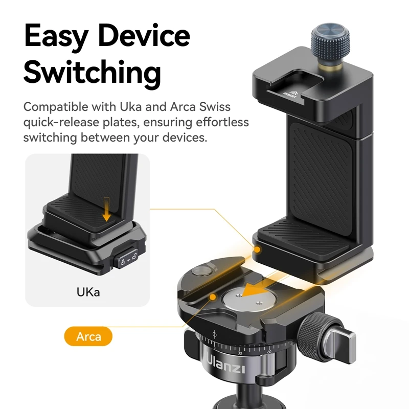 Ulanzi MA33 Arca Swiss soporte para teléfono inteligente Clip de abrazadera para fotografía Vlog transmisión en vivo con soporte de zapata fría - imagen 4