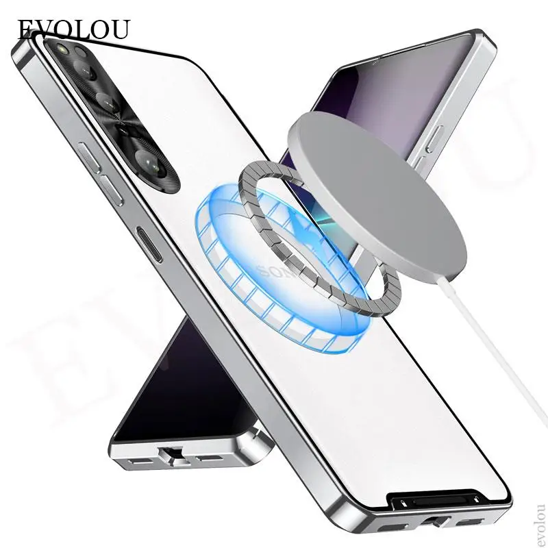 Magsafe-funda magnética de carga inalámbrica para Sony Xperia 1, 5 V, IV, marco de Metal delgado, armadura a prueba de golpes, cubierta dura para Xperia1 IV