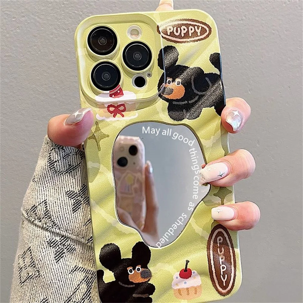 Funda de teléfono con espejo de maquillaje de perro cortado para iPhone 11 13 15 16 Pro Max 14 12 16promax 15promax 14promax Funda suave a prueba de golpes - imagen 3