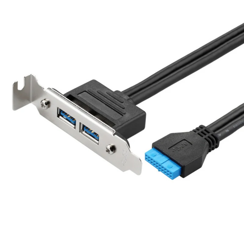 Panel trasero hembra USB 3,0 de 2 puertos a adaptador de Cable conector de cabezal MB de 20 pines con soporte de placa de ranura PCI de 1,5 pies
