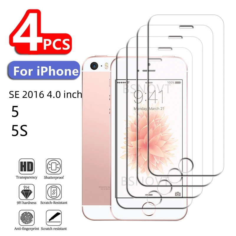 4/3/2/1 Uds para iPhone 5 vidrio iPhone SE 2016 5 5S Protector de vidrio templado 9H HD cubierta de pegamento transparente para Protector de pantalla iPhone 5 - imagen 2