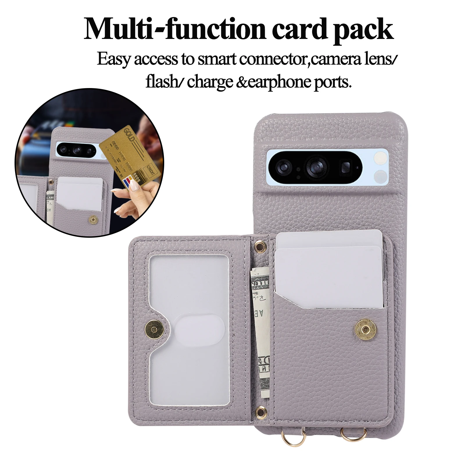 Funda de cuero con soporte de anillo para Google Pixel 8 Pro 8A 7A 7Pro, funda de bolsillo con cordón largo, cartera para tarjetas cruzadas - imagen 5