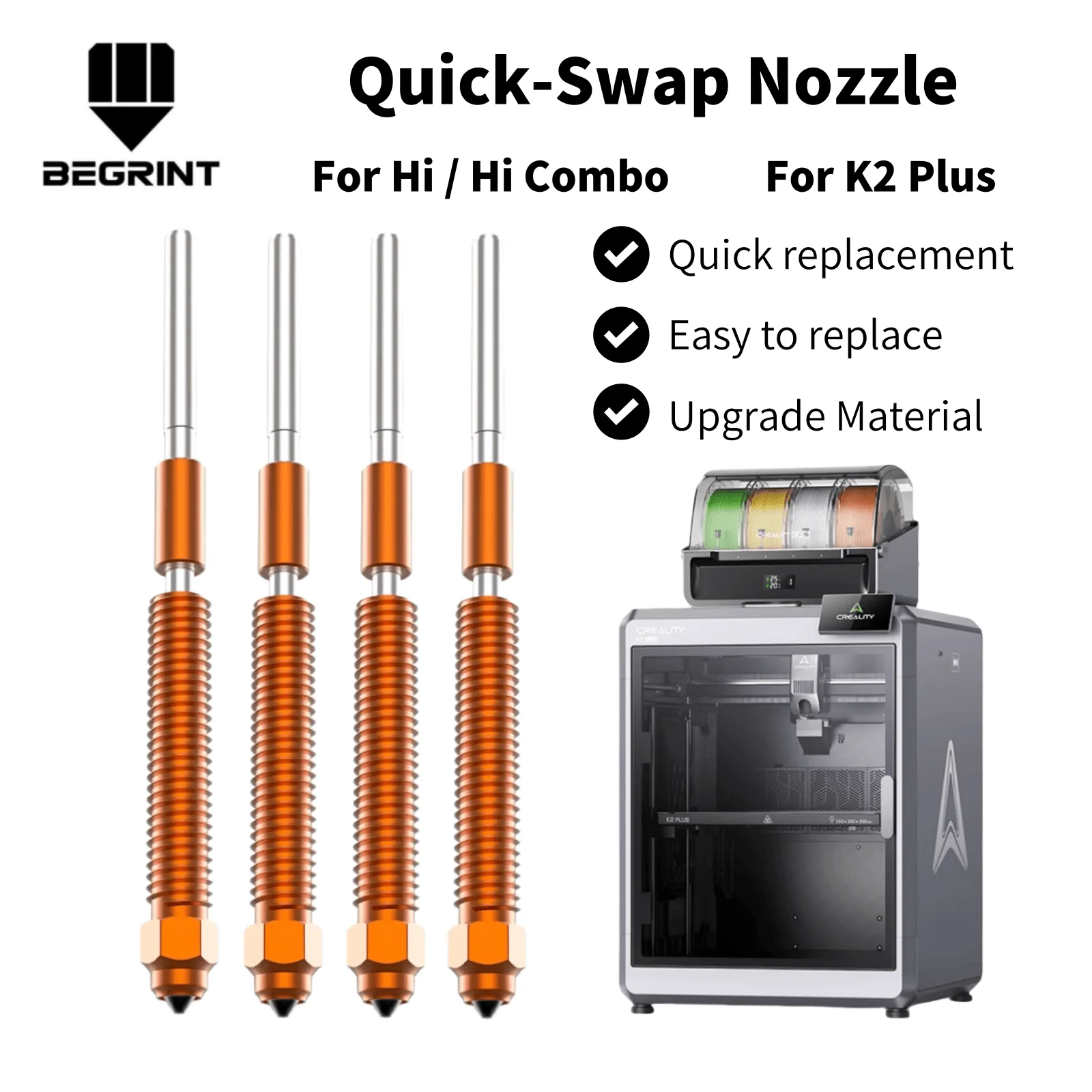 Boquilla para Creality K2 Plus, Kit de boquillas de intercambio rápido, acero endurecido, diseño totalmente metálico para accesorios de impresora 3D Creality K2 Plus