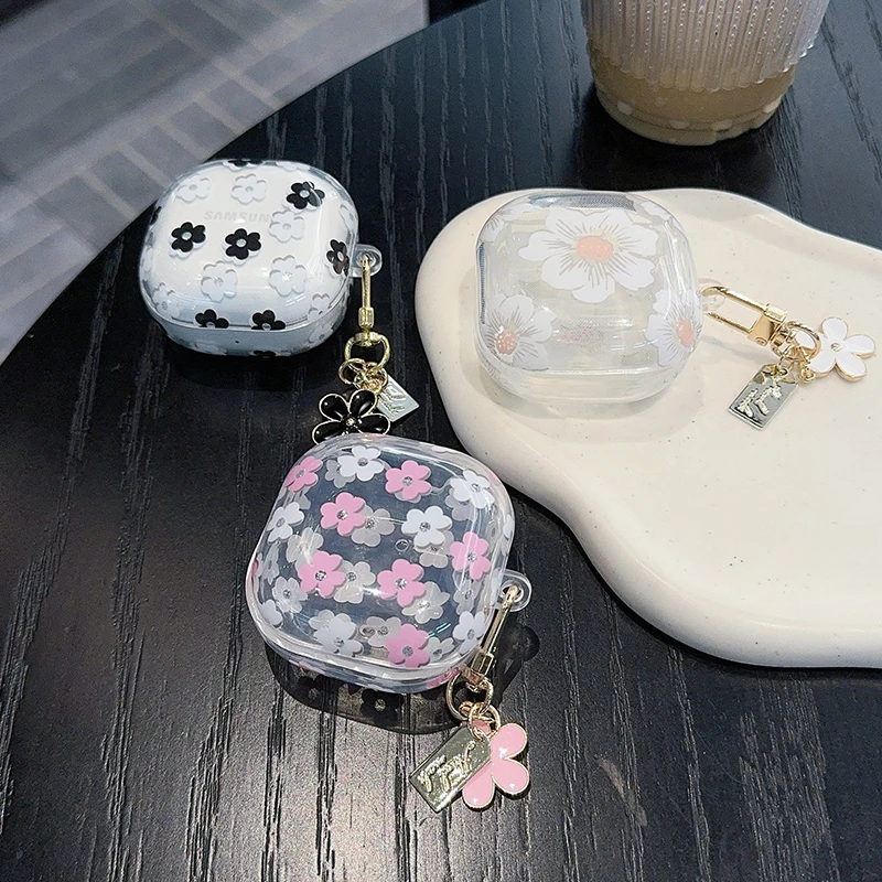 Funda de auriculares transparente anticaída de TPU suave para Samsung Galaxy Buds Pro/Live/FE con flores a la moda para Galaxy Buds Pro 2