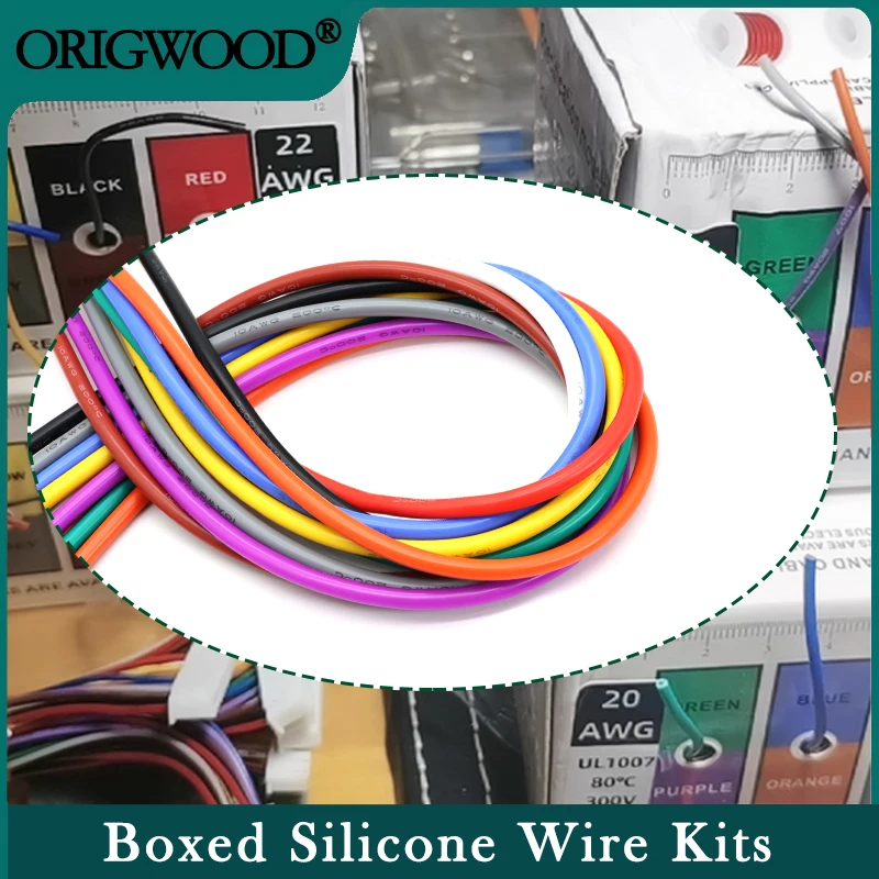 30/28/26/24/22/20/18/16 AWG 5 colores en una caja Kit alambre de silicona suave resistente al calor Cable trenzado Cable de cobre estañado eléctrico