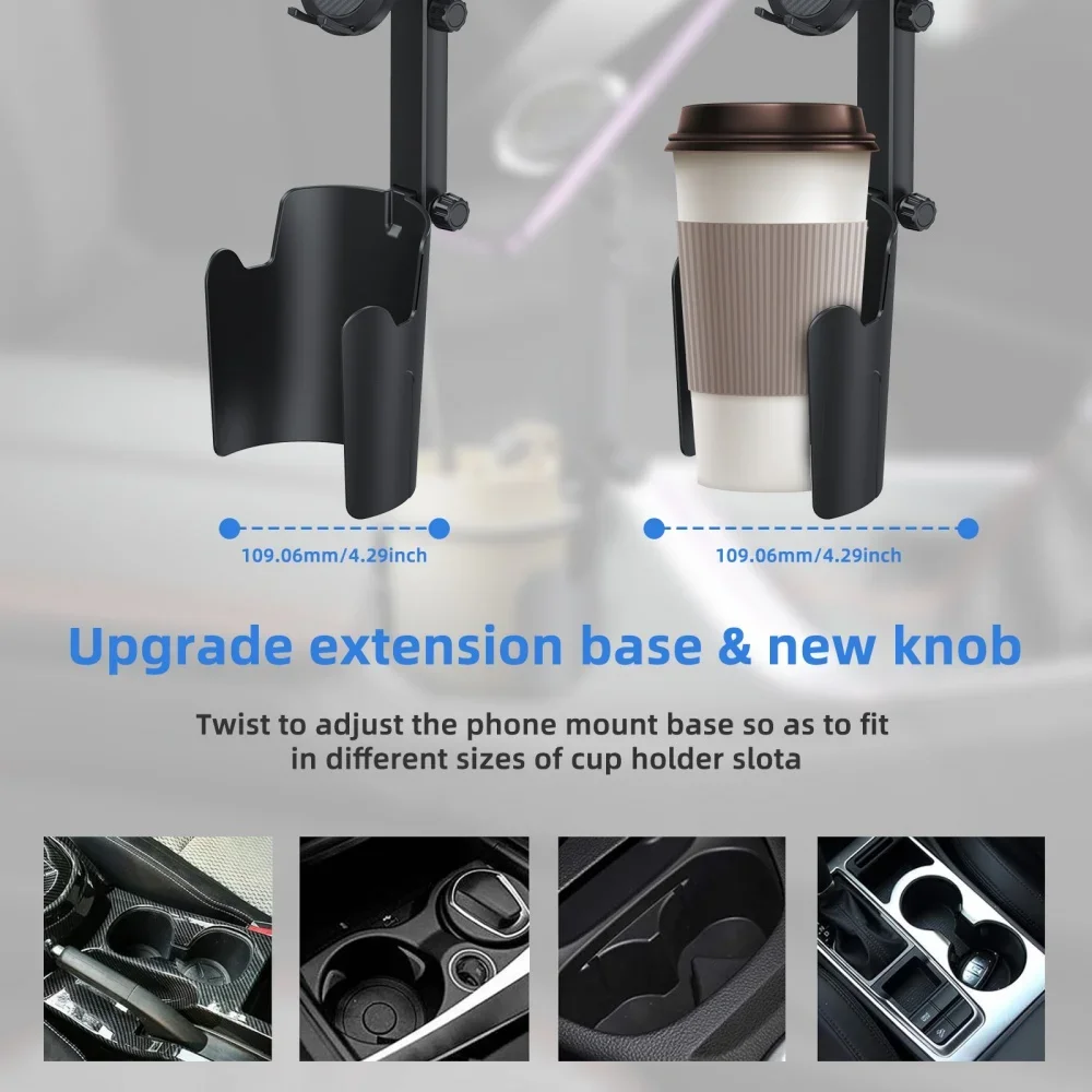 Portavasos para coche Universal 2 en 1 Soporte de montaje para teléfono móvil extensible multifunción 360 ° Soporte para teléfono inteligente con rotación ajustable para automóvil - imagen 5