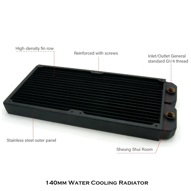 Radiador de refrigeración por agua para PC, Enfriador de agua líquida de cobre de 140/280/420MM, CPU, GPU, intercambiador de calor para ventilador de 140MM