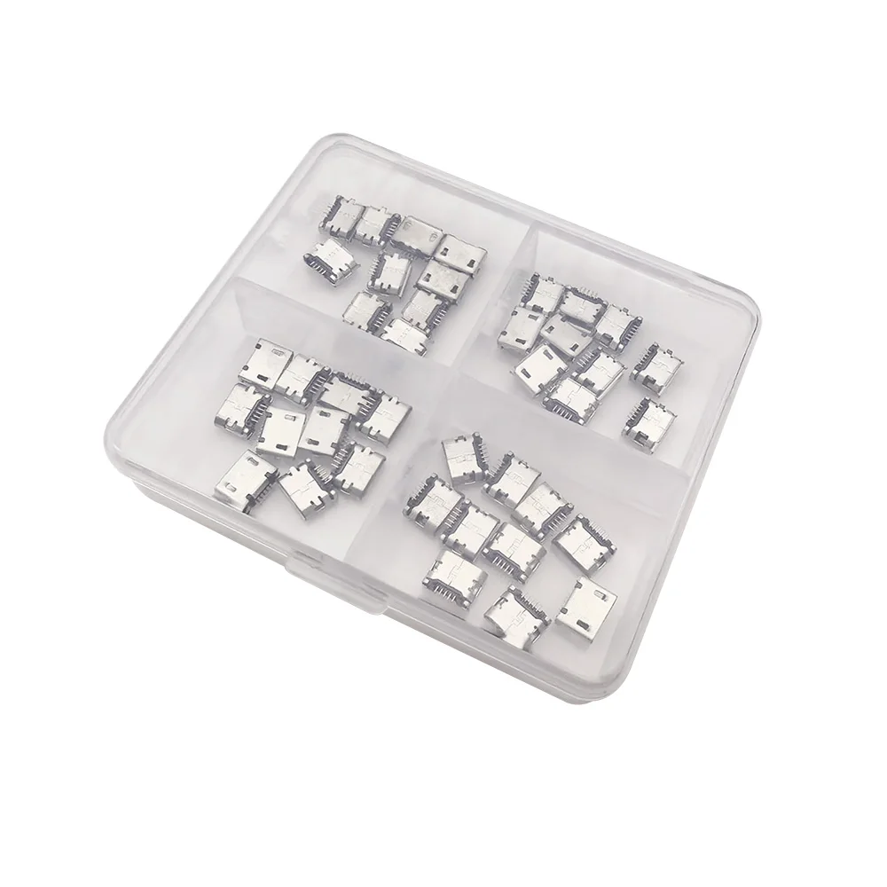 40 unids/caja 4 modelos Micro USB hembra conector de 5 pines puerto de reparación de datos de carga Micro USB Jack DIP SMD adaptador de soldadura