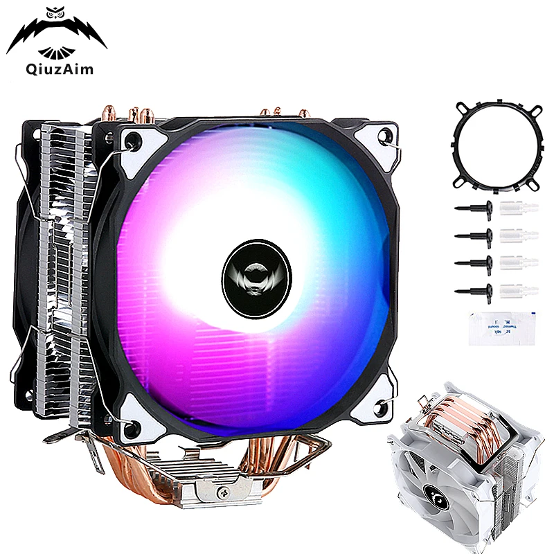 QiuzAim 4 tubos de calor, procesador enfriador de CPU refrigerado por aire eficiente, ventilador de 120mm, instalación de 4 pines/PWM LGA115x 1200 1700 18xx AMD AM3 AM5 - imagen 2