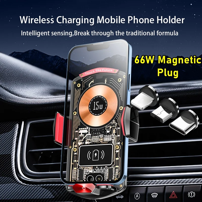 Soporte de cargador inalámbrico para coche de 15W, soporte de carga con enchufe magnético de detección automática de 66W para Iphone 17 16 15 14 13 12 Pro Max Samsung Mount - imagen 4