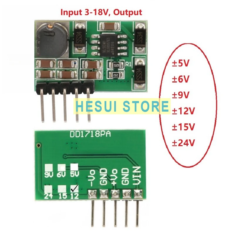 Módulo DD1718PA VIN3-18V VOUT ± 5V ±6V±9V ±12V ±15V±24 Módulo de refuerzo de potencia CC Placa de módulo de refuerzo conector PinHeader soldado