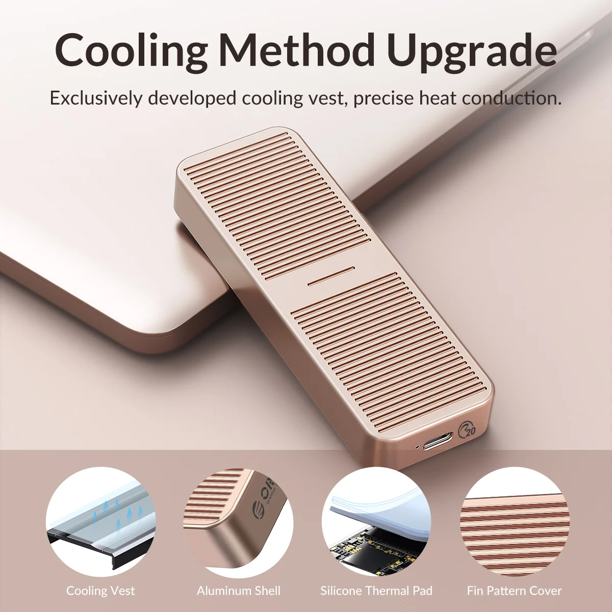 ORICO-funda SSD M.2 NVME de 20Gbps con chaleco de refrigeración incorporado, carcasa SSD NVME de aluminio mejorada tipo C M2 para unidad de estado sólido - imagen 4