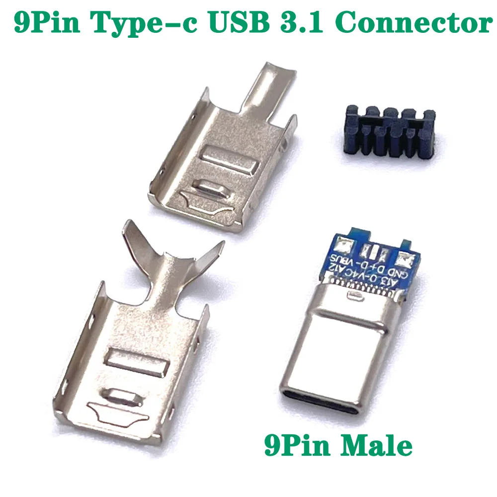 1/10set tipo C USB 3,1 9 pines enchufe macho adaptador de conector de soldadura con carcasa enchufes de carga tipo C Cable de datos reparación de accesorios - imagen 2
