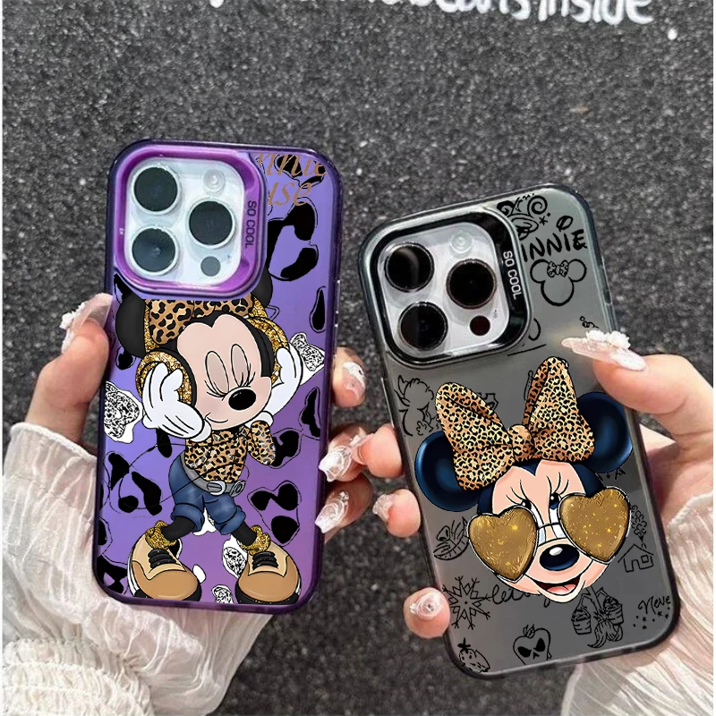 Funda galvanizada Minnie con estampado de leopardo de dibujos animados para Iphone 17 16e 16 15 14 13 12 11 Pro Max Plus 17 Air, funda de lujo a prueba de golpes - imagen 5