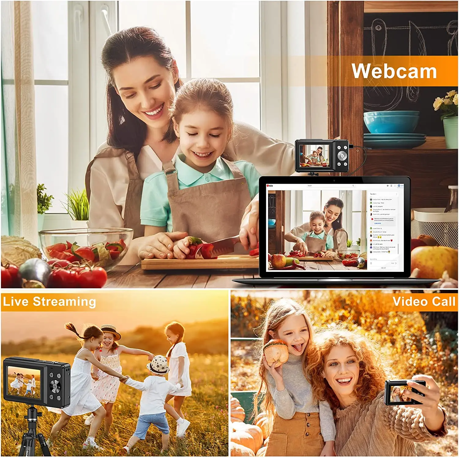 Cámara digital HD 1080P para niños y niñas, videocámara recargable de 2,4 pulgadas con Zoom 16x, compacta de 44MP, digital - imagen 5