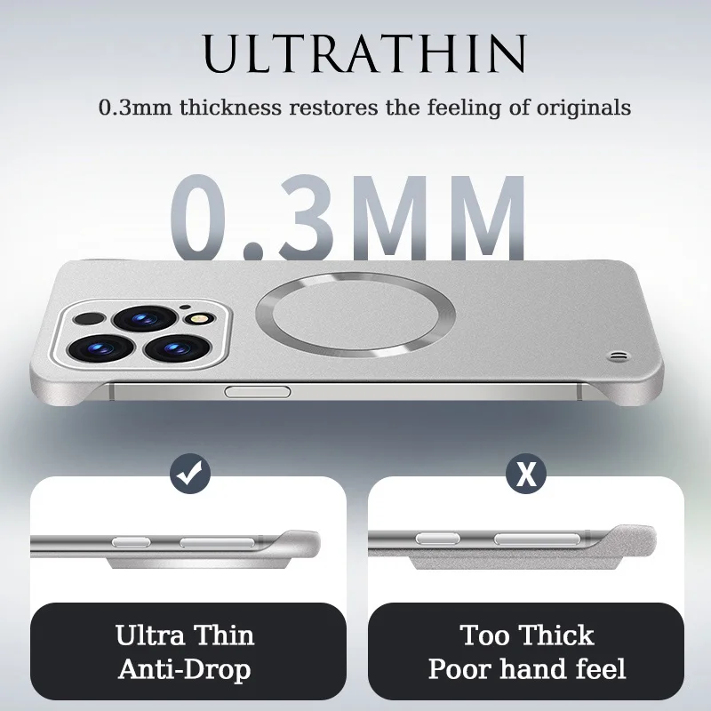 Funda ultrafina y delgada con pintura metálica sin marco para iPhone 16 15 Pro Max 16Pro 15Pro Plus, carcasa dura con carga inalámbrica magnética - imagen 5