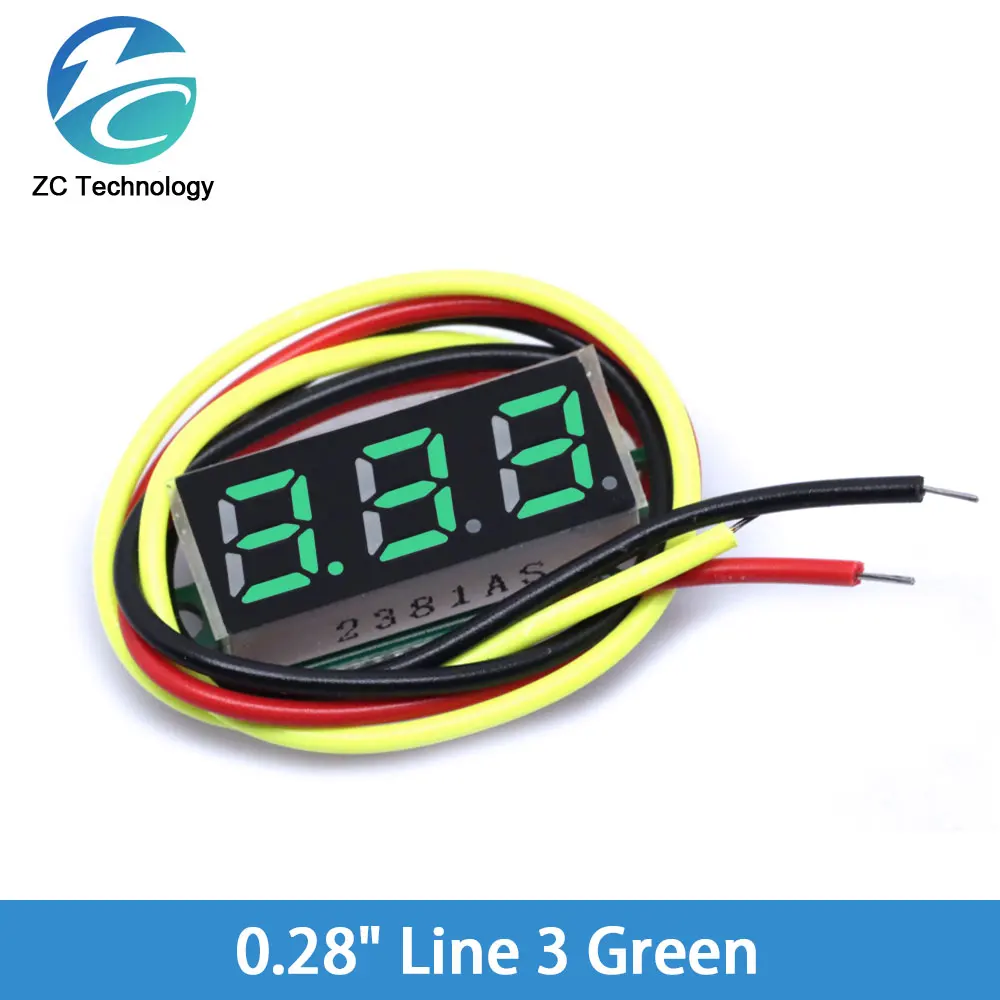 0,28 pulgadas 0,36 DC 0-100V 2 líneas 3 cables Mini medidor de voltaje voltímetro cabeza pantalla LED medidor de Panel Digital herramientas de detección - imagen 3