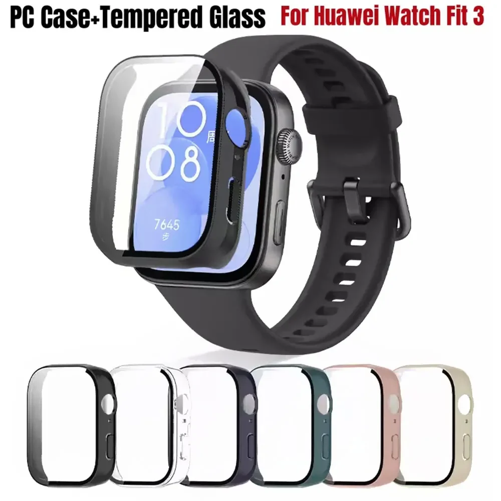 Vidrio + funda para Huawei Watch Fit 3 Protector de pantalla integral parachoques duro de PC caja de reloj de vidrio templado correa Huawei Watch Fit 3 - imagen 3