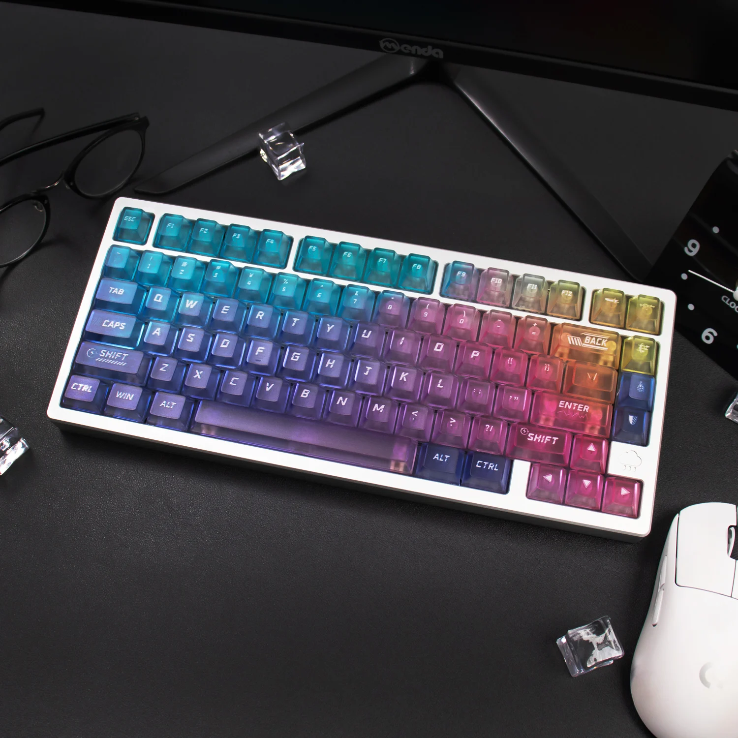 Teclas esmeriladas para PC arcoíris de 115 teclas, teclas personalizadas con perfil de cereza impreso en 3D AI para teclado mecánico MX