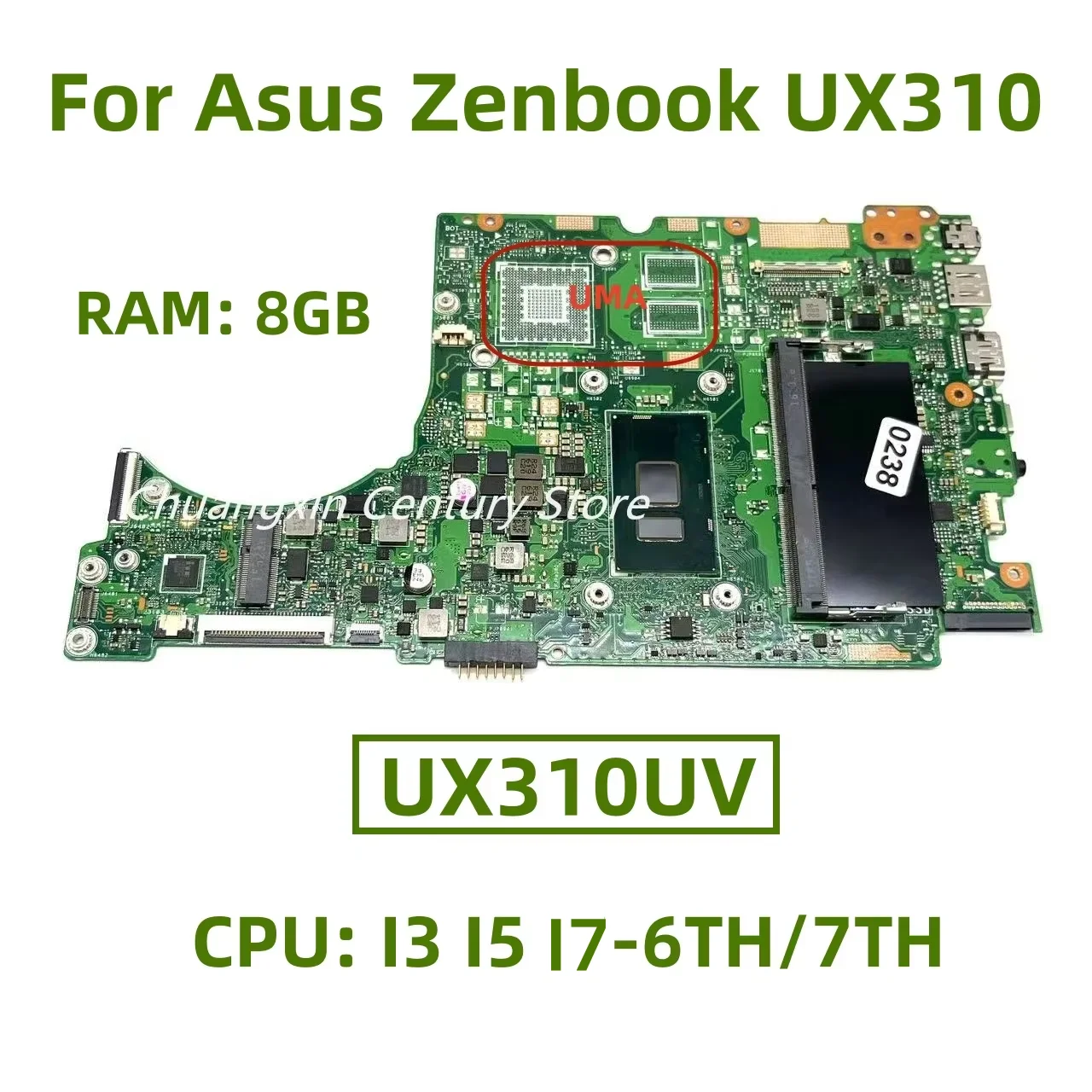 Placa base UX310UV para CPU de computadora portátil Asus Zenbook UX310: I3 I5 I7-6TH/7TH UMA RAM: 8 GB 100% probado con éxito