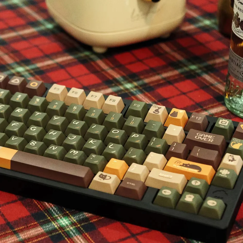 Juego de teclas de gato personalizado, 143 teclas, Retro, verde, artesanal, cereza, bonito Anime, Teclado mecánico, interruptor MX - imagen 4