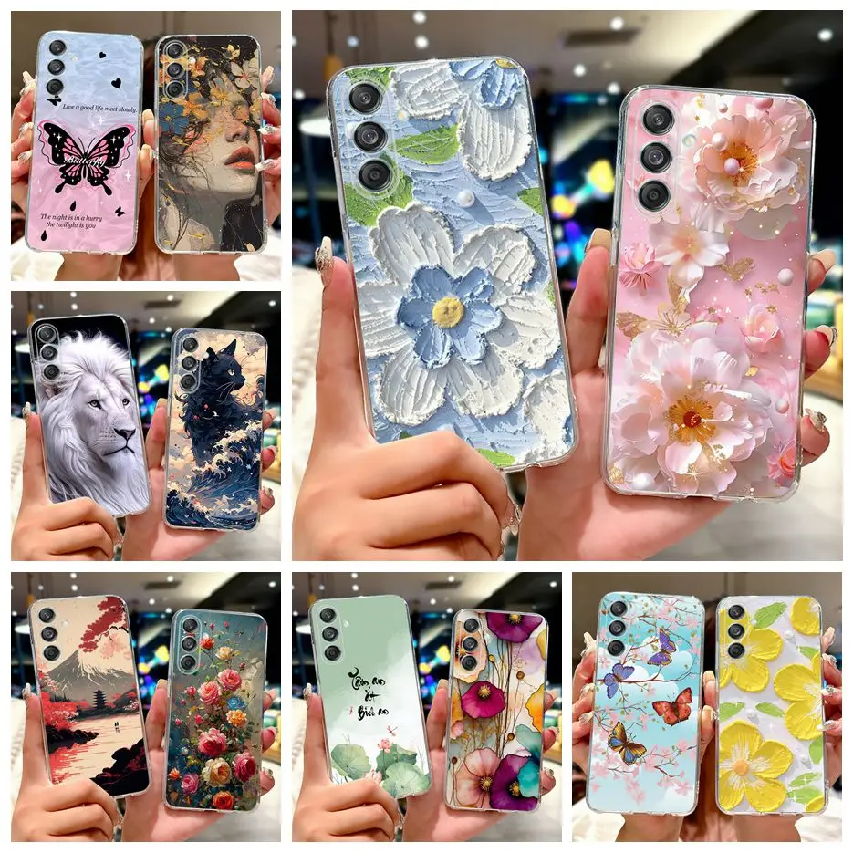 Para Samsung Galaxy M55 5G funda SM-M556B cubierta pintada de flores coloridas funda de teléfono delgada suave para Samsung M55 M 15 Galaxy M15 Shell
