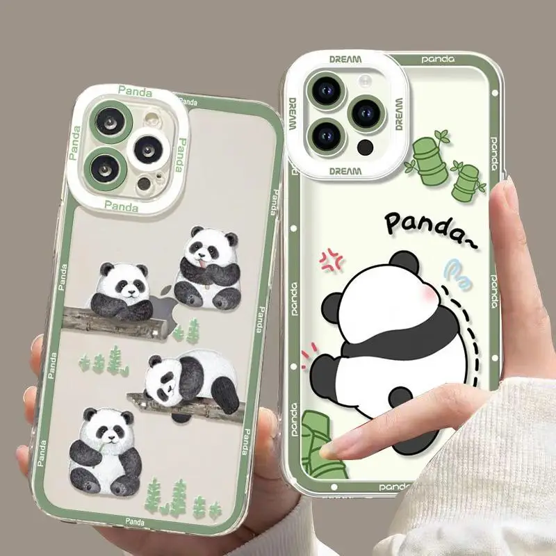 Bonita funda de teléfono Panda para Iphone 15 Pro Max 11 12 13 14 Pro Max 6 6S 7 8 Plus 13 Mini XS Max XR SE 2 3 Fundas a prueba de golpes