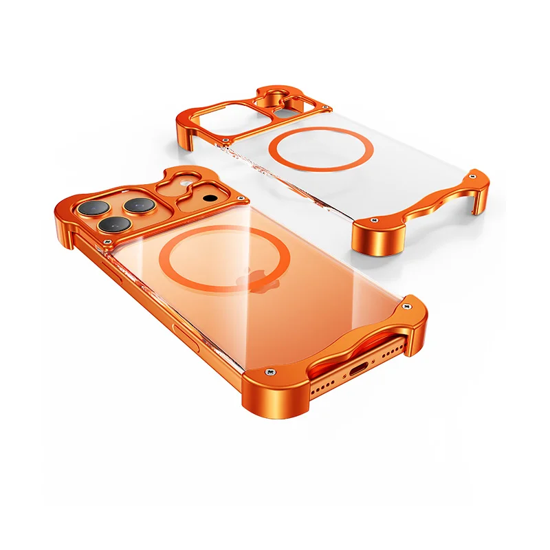 Funda de teléfono sin bordes de aleación de aluminio alienígena magnética para iPhone 17 Air 15 16 17 Pro Max cubierta de PC de Metal de carga inalámbrica Hyaline