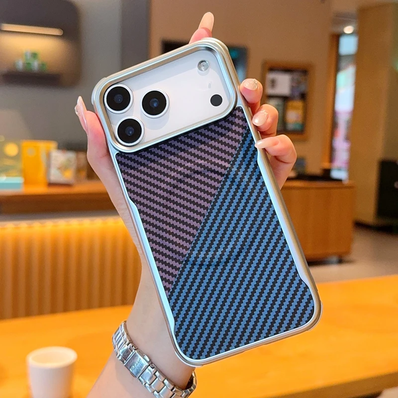 Para iPhone 17 Pro Max, 17 Pro Funda ELVEV Patrón de Fibra de Carbono PU Cuero Duro PC Succión Cubierta del Teléfono para iPhone Air