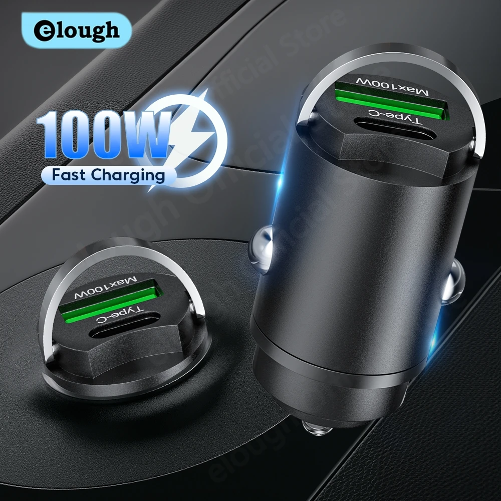 Elough-cargador USB tipo C de 100W para coche, adaptador de carga superrápida PD para iPhone 14, Samsung, Huawei, Xiaomi, QC3.0