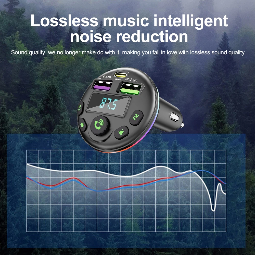 Transmisor FM Bluetooth 5,0 para coche, modulador de MP3, cargador de coche QC PD, carga rápida, encendedor de cigarrillos, HUB para Samsung, IPhone, Huawei - imagen 3