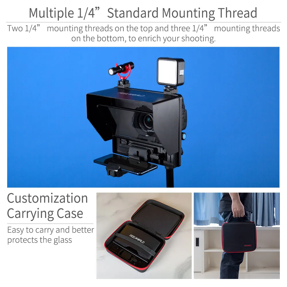 FEELWORLD TP10 Teleprompter para iPad Tablet DSLR Cámara Smartphone Disparo Compatible con iOS/Y/Android Portátil Plegable - imagen 2