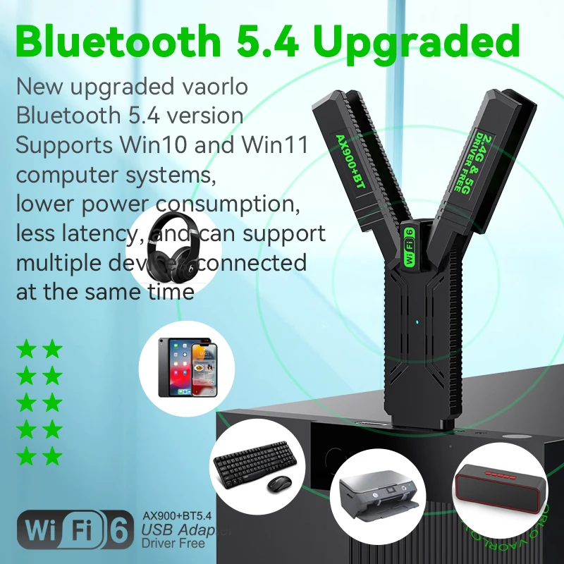 Adaptador inalámbrico 2 en 1 WIFI6 AX900 USB WiFi Bluetooth 5.4 de doble banda 2.4G+5GHz, 4 antenas, 802.11AX USB3.0, 900Mbps, WiFi 6, receptor de tarjeta de red de alta velocidad para Windows 10/11 - imagen 5