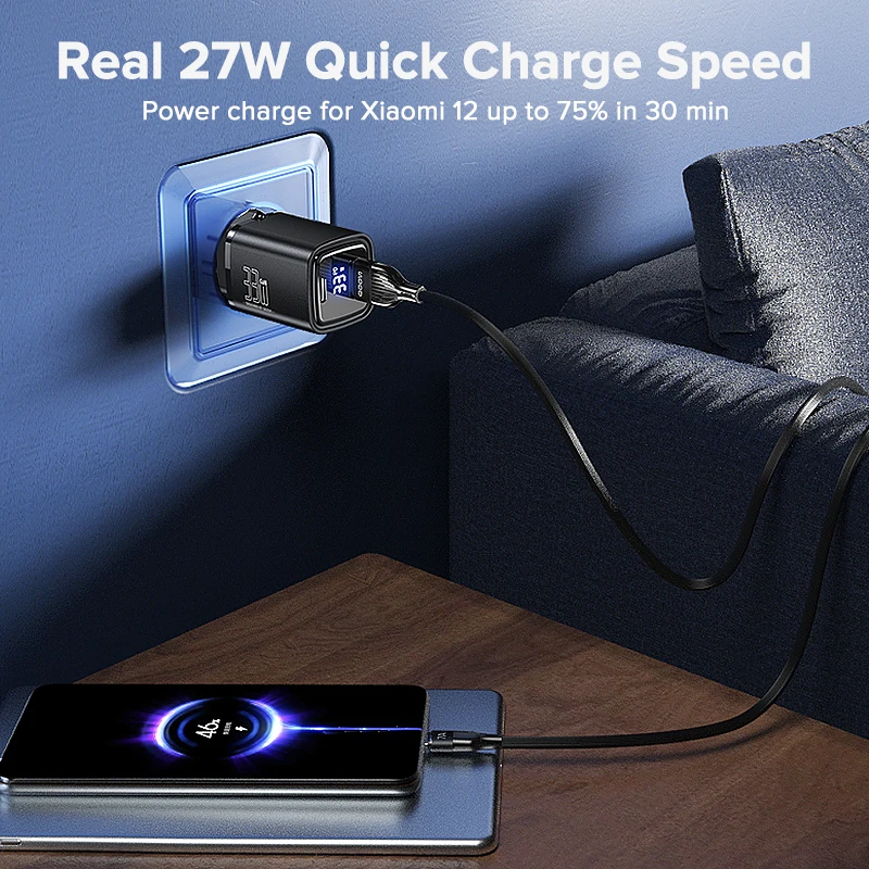 QOOVI 33W GaN cargador USB tipo C adaptador de carga rápida carga rápida QC3.0 PD USB-C cargador de pared para iPhone Samsung Xiaomi iPad - imagen 5