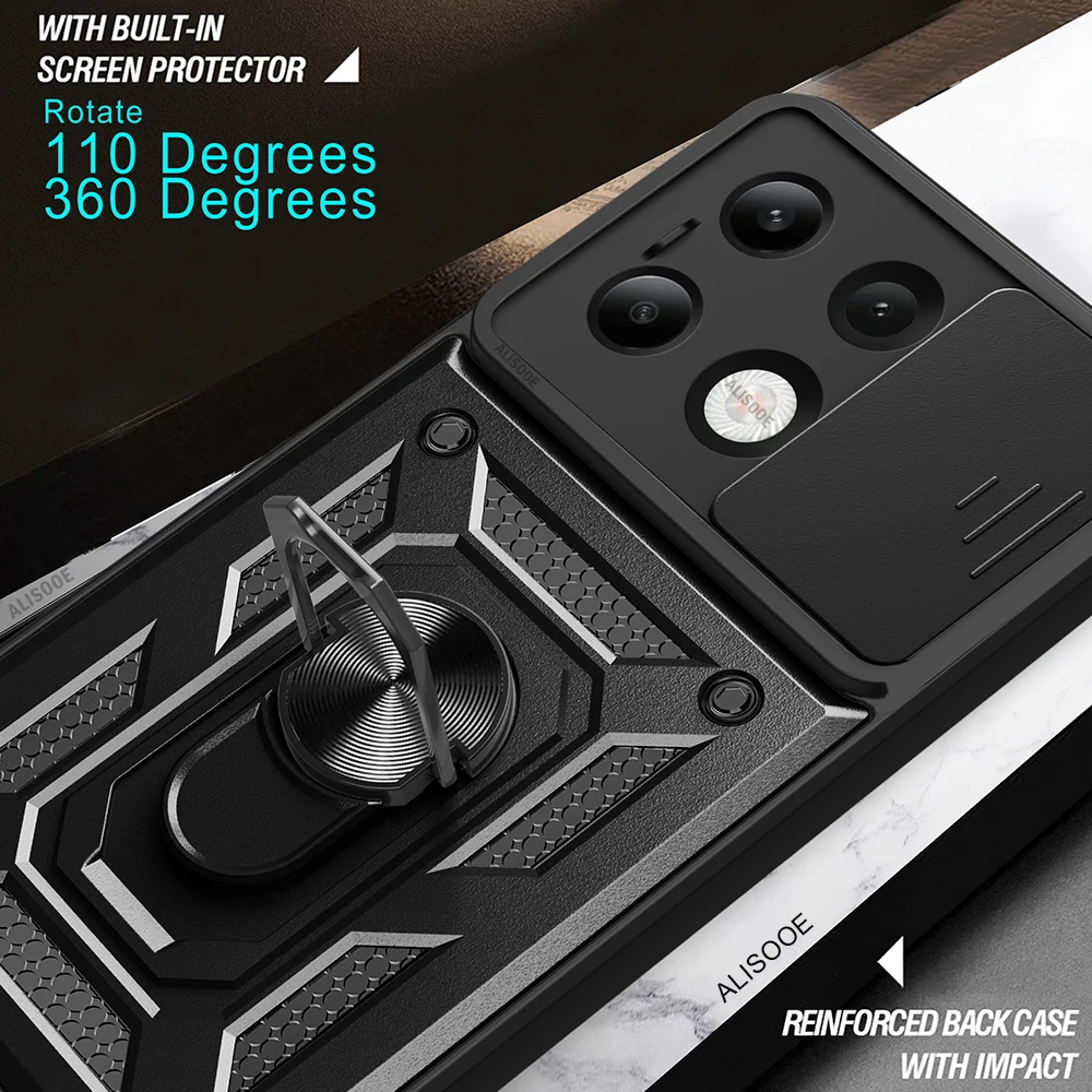 Funda para Redmi Note 13 4G, Funda deslizante con anillo para cámara, Funda protectora para teléfono para Xiaomi Redmi Note 13 4G Armor Capa - imagen 3