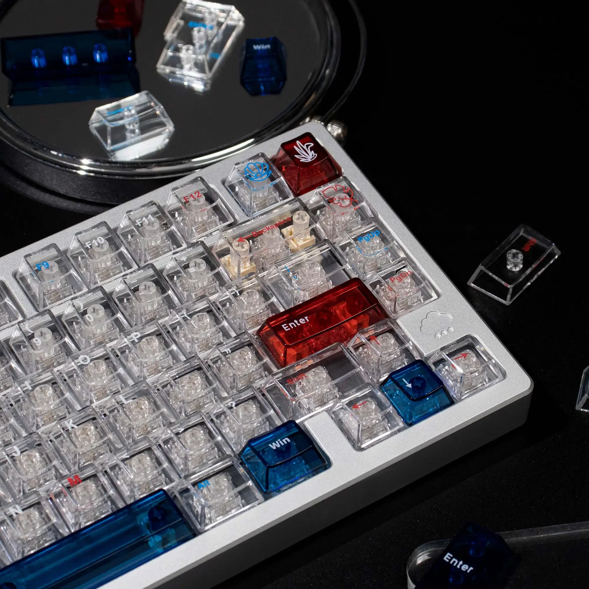 Teclas transparentes con tema de galaxia, perfil de cereza, 156 teclas, teclas de PC para teclado mecánico para jugar, tapa de tecla transparente blanca, azul y roja - imagen 5