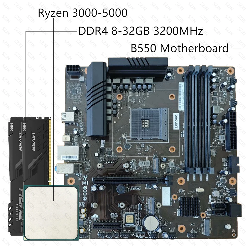 Kit de placa base B550M para juegos con Ryzen 5000 DDR4 Max 64GB 3200MHz compatible con NVME PCIE4.0 X16 4xSATA3.0 M.2 WIFI (NGFF)
