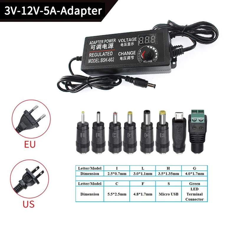 Fuente de alimentación ajustable, adaptador AC DC 3V-12V 3V-24V 9V-24V con pantalla de visualización, transformador de iluminación LED, adaptador 12V 24V 2A 3A 5A - imagen 5