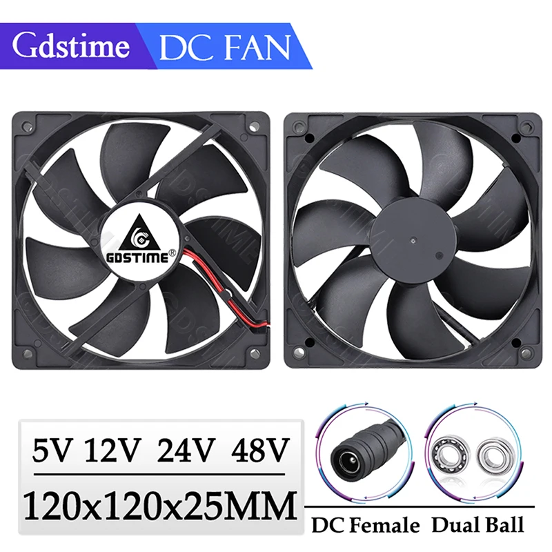 Gdstime-ventilador de 120MM, Enfriador de 24V, 12V, 5V, 120MM x 25MM, ventilador de refrigeración para carcasa de ordenador, ventilador USB de 12CM para ordenador portátil, GPU, CPU, gabinete de refrigeración