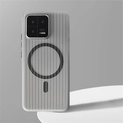 Funda transparente con carga inalámbrica magnética con patrón corrugado para Xiaomi Mi 15 14 13 Pro Ultra Mi15 Pro, funda dura transparente mate para PC