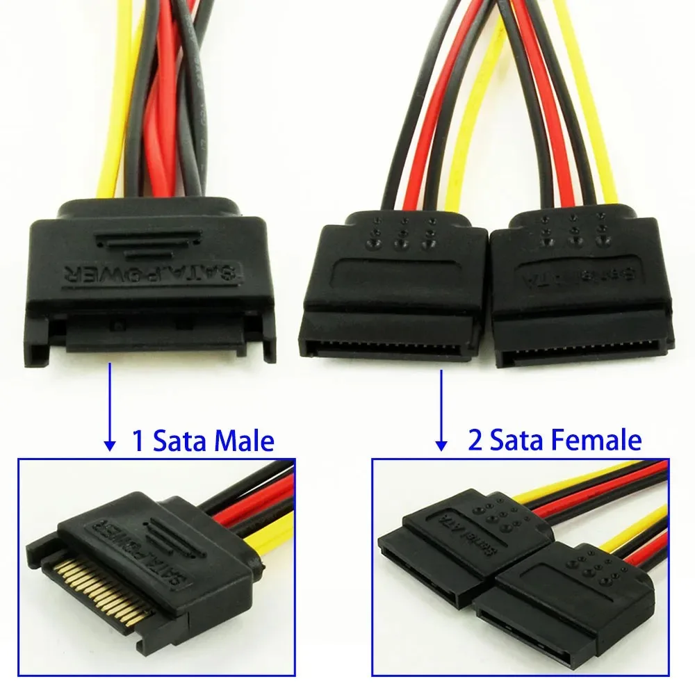 Coolcirc SATA Power Y Splitter Cable 15Pin SATA Male to Dual 15 Pin Female Power Cable Sata Extension Cord For HDD SSD Hard Disk - imagen 3