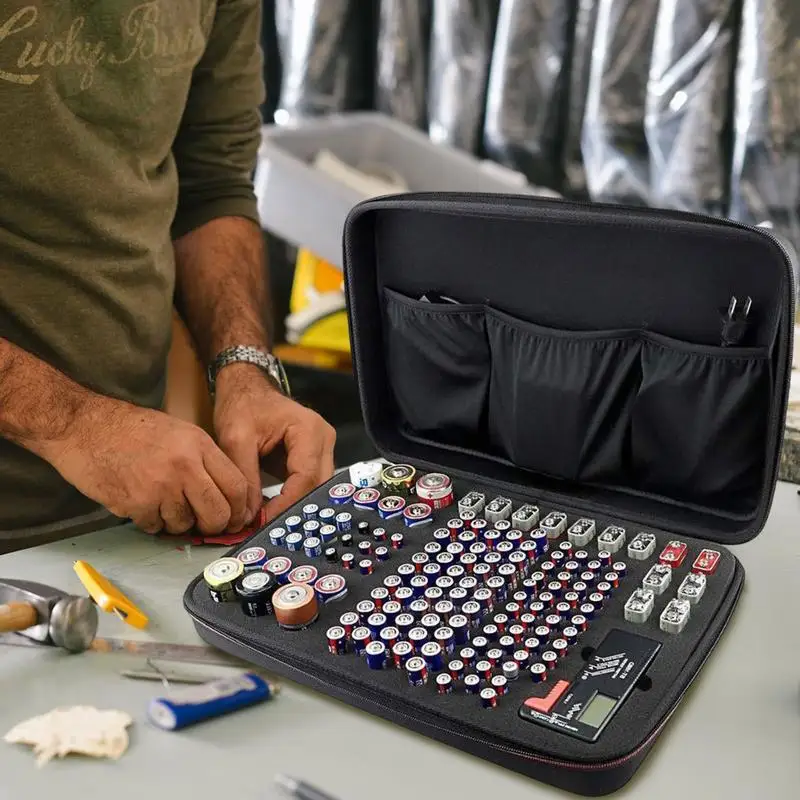 Caja organizadora de almacenamiento de batería, soporte con Pantalla Digital y probador para verificación de nivel de batería para AAA, AA, C, D, 9V