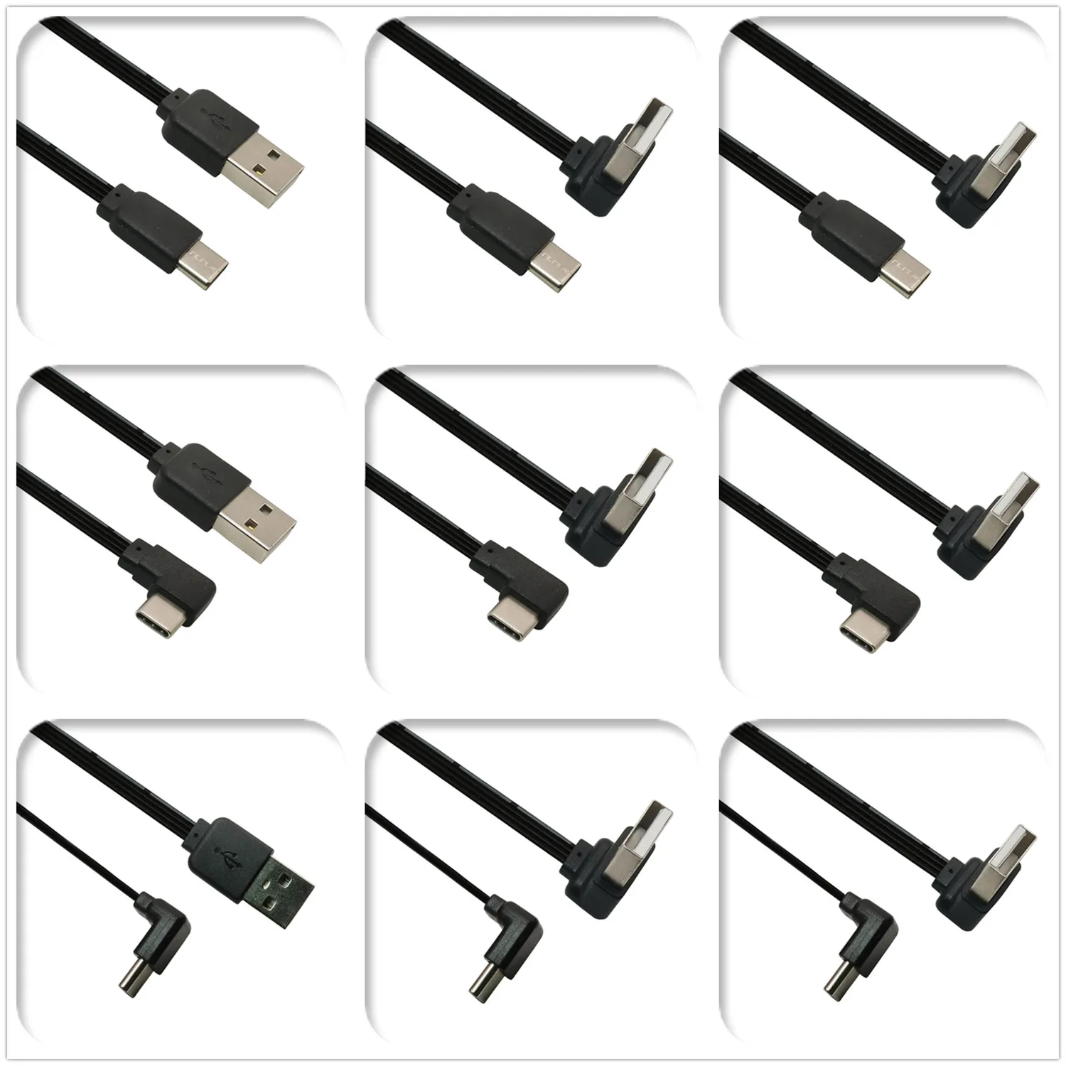Cable de extensión USB tipo C de ángulo recto, Cable de carga de datos tipo A macho de 90 grados, 0,1 M, 0,2 M, 0,3 M, 1M, 9 combinaciones