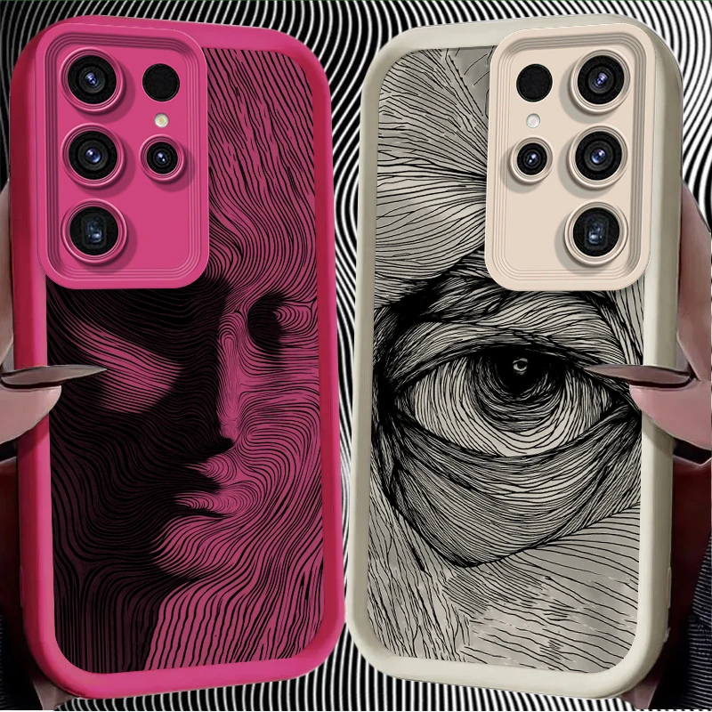 Funda blanda con patrones de arte lineal abstracto para Samsung Galaxy S24 S25 S23 Ultra S22 S21 Plus FE A36 A56 A26 A16 A06 A15 A25 A35 A55 5G
