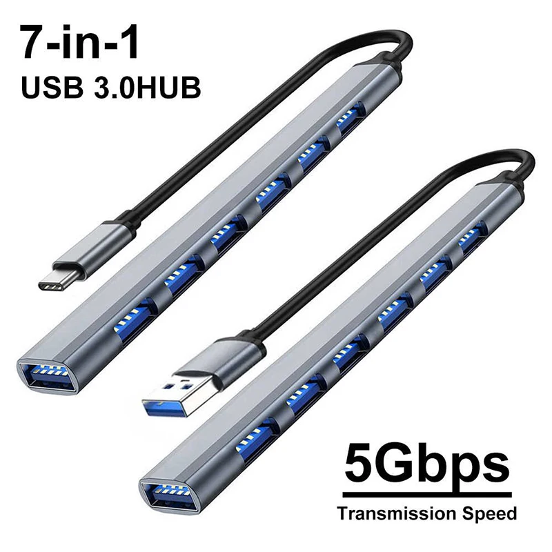 7 puertos USB 3,0 HUB tipo C HUB expansor adaptador OTG de alta velocidad estación de acoplamiento para PC Macbook portátil disco duro ratón teclado
